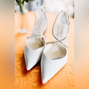 Bella Belle MASSIE Ivory Block Heel With Criss Cross Crystal Straps Silk | 7.5